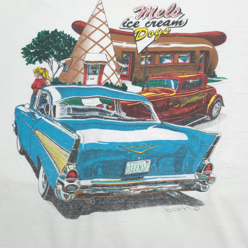 Vintage Hanes Mels Ice Cream T-Shirt Single Stitch Chevy Diner Graphic Large - Picture 3 of 10